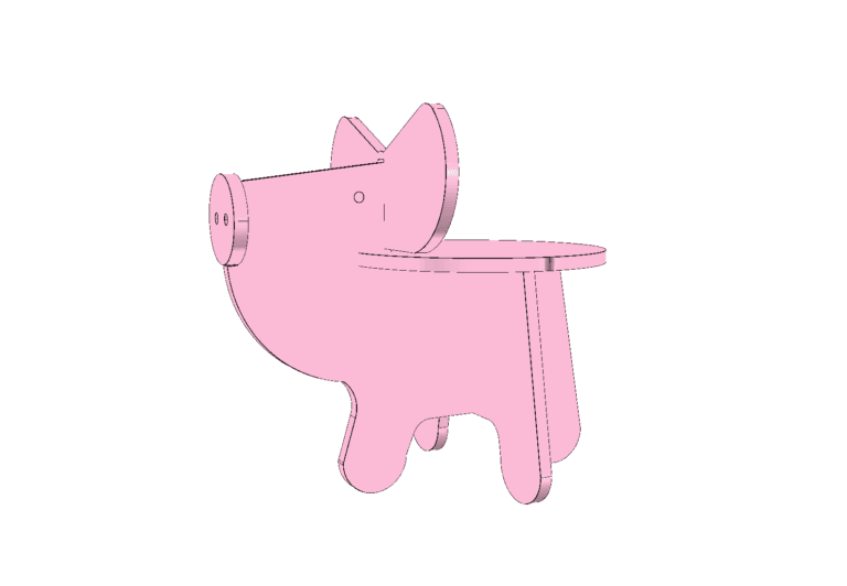Graphics of a children's piggy stool designed by 3D software for making on a CNC woodworking machine