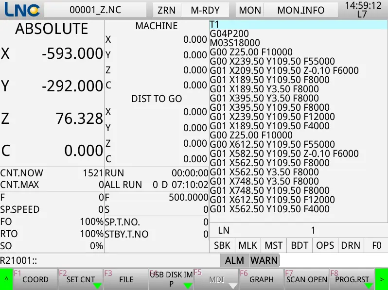 G code program preview interface of the LNC numerical control system equipped with Haloong CNC router