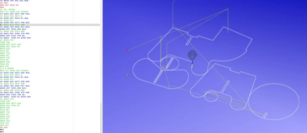 Use NC path simulation software to simulate the NC program G code of the pig stool processing path